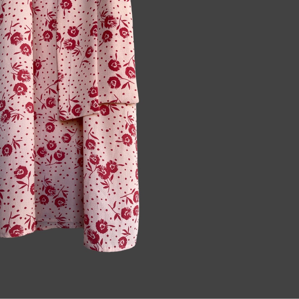 ROUJE Peach Pink Red Retro Classic Floral Dot Printed Rosalie Midi Wrap Dress - Picture 9 of 14